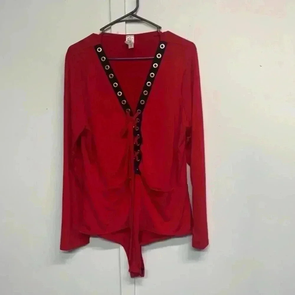 Topia Red Lace Up Bodysuit